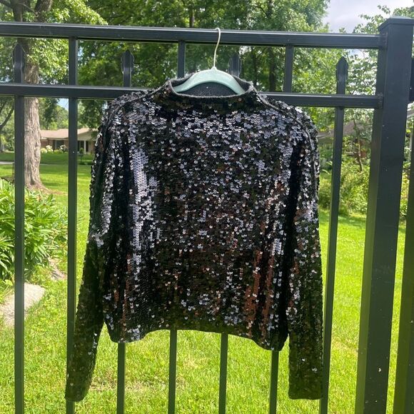 Anthropologie The Alani Cashmere Mock-Neck Sweater by Pilcro Sequin Edition NWT - Picture 9 of 16